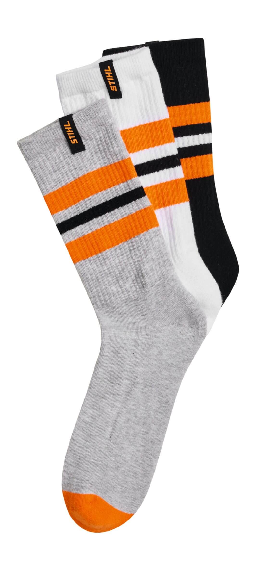 STIHL Socken Stripes 3er Set schwarz / weiß / grau